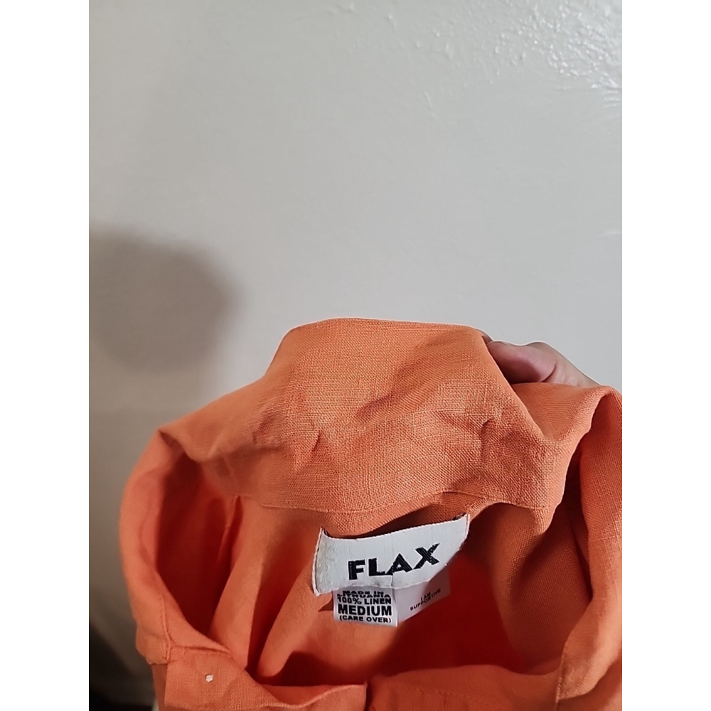 Flax Lagen Look Bright Orange Long Sleeve Button Down Shirt Size Medium - Picture 5 of 7